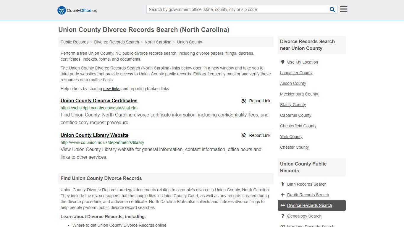 Union County Divorce Records Search (North Carolina)