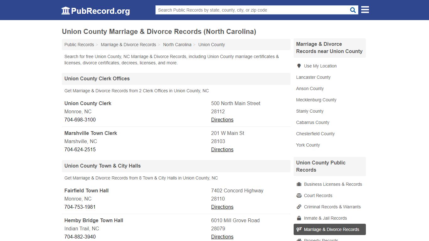 Union County Marriage & Divorce Records (North Carolina)